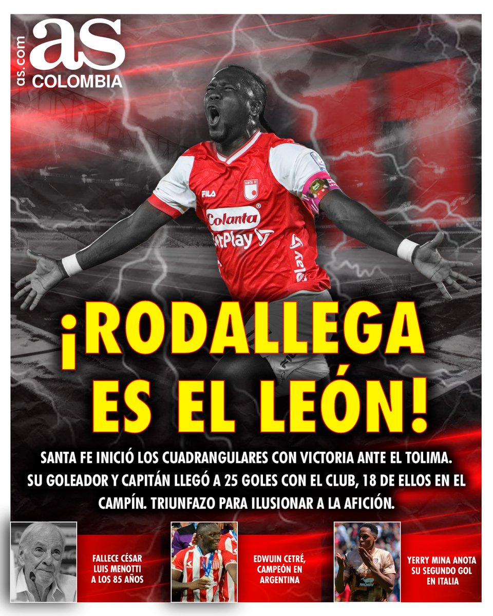 📰¡Ya está aquí la portada de AS Colombia! 🦁🇮🇩¡Rodallega es el león! • Fallece César Luis Menotti a los 85 años 🥇Edwuin Cetre, campeón en Argentina ⚽️Yerry Mina anota su segundo gol en Italia 🖇️colombia.as.com 👉 Compártela