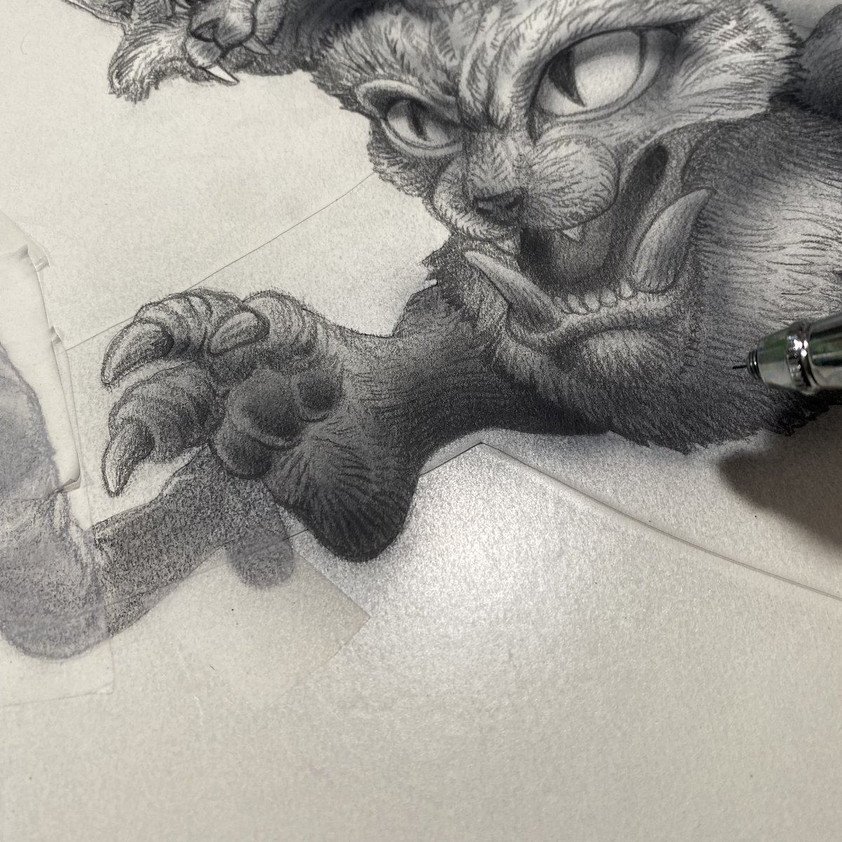 Slowly working away on the header art for upcoming new figures collab with @zabethtoys 🎉🐈‍⬛ Swipe to see the stage before this 😬 Should have this done by mid week 👍 #maxtoy #maxtoyco #sofubi #cats #meow #horror #airbrush #illustration #marknagata