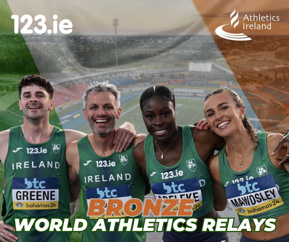 It’s BRONZE 😭🥉

A sensational National Record of 3:11.53 sees our Mixed 4x400m team win bronze at the World Athletics Relays 🤩

WOW 🤯🤯🤯

#IrishAthletics #WorldRelays