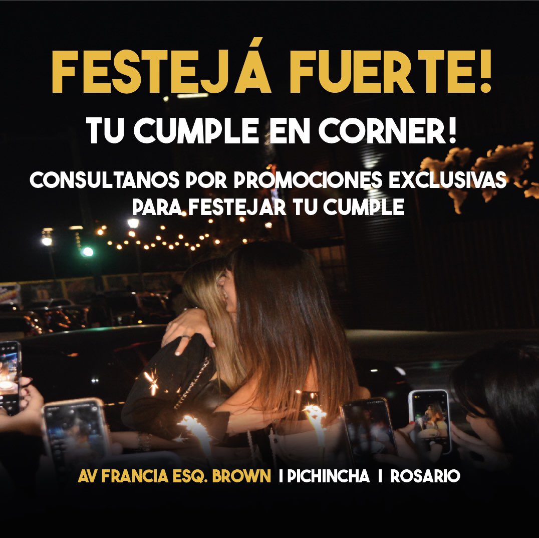 𝗙𝗘𝗦𝗧𝗘𝗝𝗔! 𝗙𝗨𝗘𝗥𝗧𝗘! 𝗘𝗡 𝗖𝗢𝗥𝗡𝗘𝗥

#CornerPichincha ⚡️te invita a FESTEJAR! FUERTE! tu cumpleaños en el OLD Pichincha 🎂 y obtene beneficios •INCREÍBLES•

Consulta por beneficios y reservas al WhatsApp 341 589 8189

¡Te esperamos! - Av. Francia esq Brown ❤️‍🔥