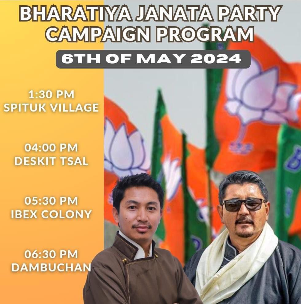 Good Morning, On the Day 3, campaigning of #LokSabhaElections2024, I will be attending four public meetings. @jtnladakh
