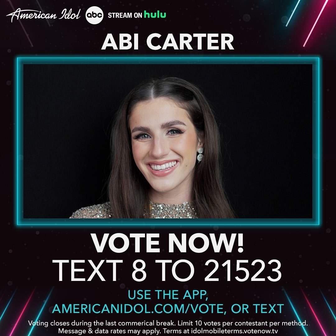 If you think Abi Cater was great and you want her to say hello to the #AmericanIdol #TOP5 then VOTE NOW. Don’t forget the #AmericanIdol season finale is in two weeks. Don’t forget voting close during the last commercial break.

#AmericanIdol #ABCNetwork #Disney…