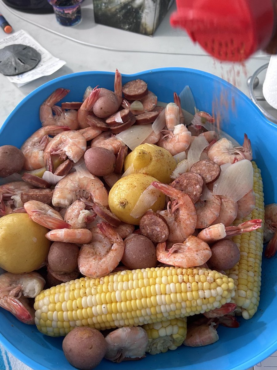 Lowcountry boil and the sunset to go with it on Harbor Island.