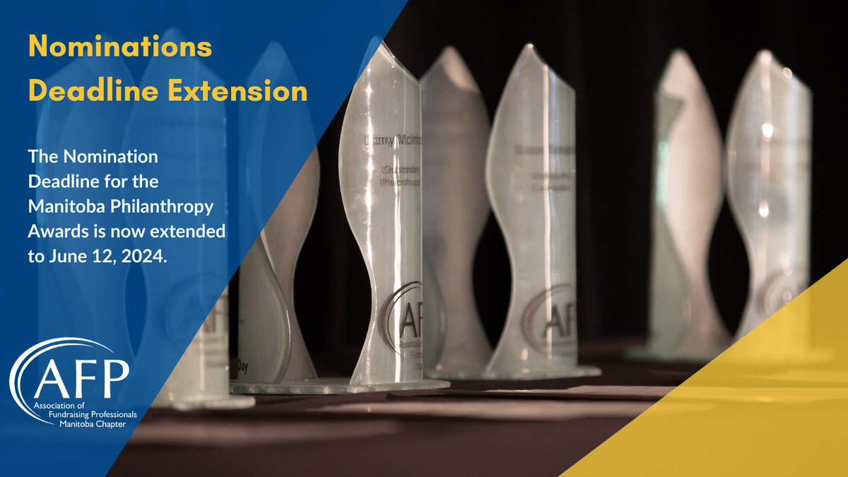 We have extended the deadline for Manitoba Philanthropy Awards recipient nominations to June 12, 2024!
community.afpnet.org/afpmanitobacha…