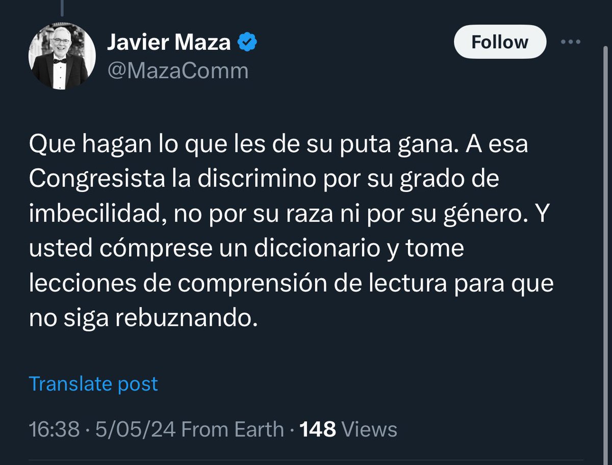 Pensar diferente y discrepar no tiene nada que ver con llegar al insulto y al acoso como hace este señor, escudándose en su edad. Su agresión no puede normalizarse. Si esto le sucediera a alguien de izquierda, el @MimpPeru y ONGs ya hubiesen hecho hasta marchas…