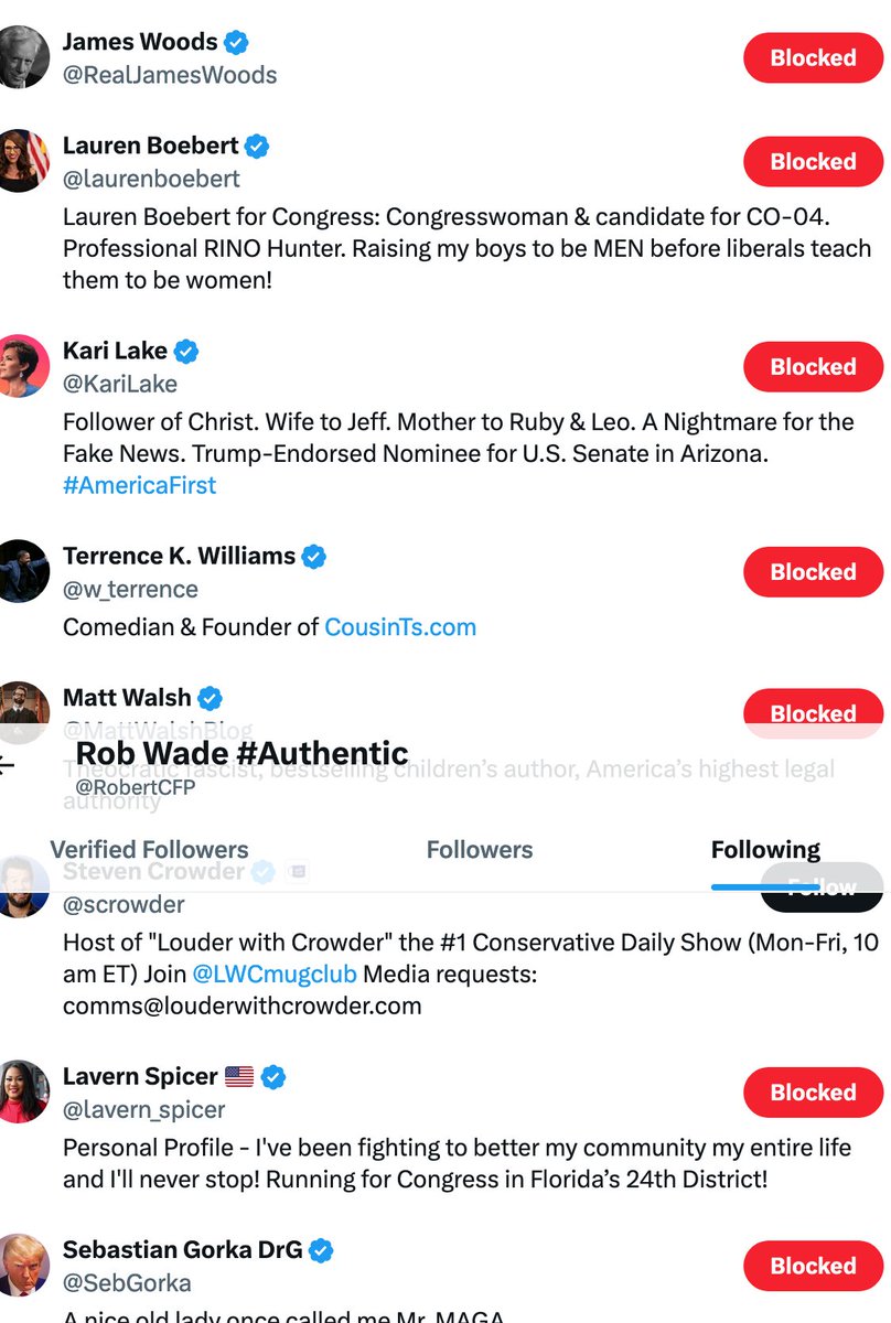 @Miriam2626 Well, this screengrab of Rob's Followers starts w/James Woods and ends w/Sebastian Gorka so, like, lookout, Hakeem and Sara!