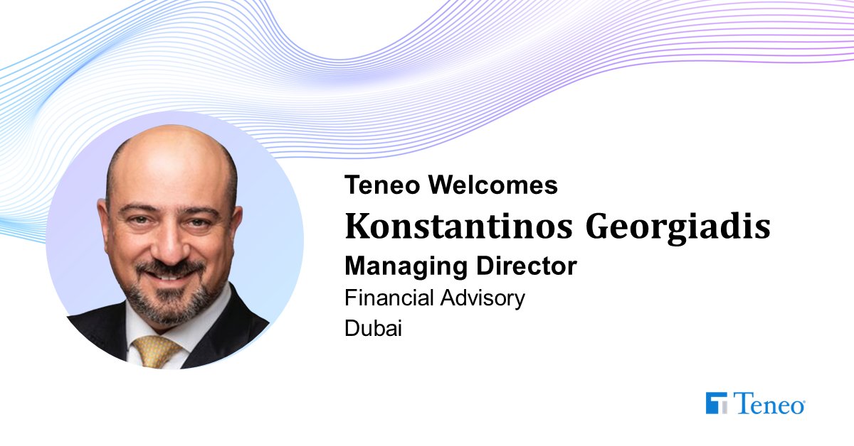 Please welcome Konstantinos Georgiadis as a Managing Director in our Dubai office. Kosta has over 23 years in corporate and investment banking & will lead Teneo’s Middle East debt & capital advisory services. hubs.li/Q02w1NtF0
#WelcometoTeneo #MiddleEast #FinancialAdvisory