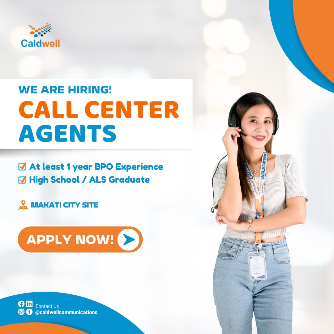 May brings new beginnings! Start your journey with us in our vibrant Call Center team. 🎉

Your journey with us begins here. Apply Now!

#Caldwell #newcompany #bpohiring #jobhiring #callcenter #hiringph #applynow #joboppurtunities #jobopening #onsitejobs #bpo #callcenterph