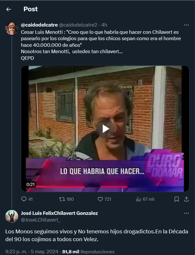Chilavert tuvo que esperar que un señor de 85 años se muriera para poder responderle. No se puede estar más existencialmente cogido.