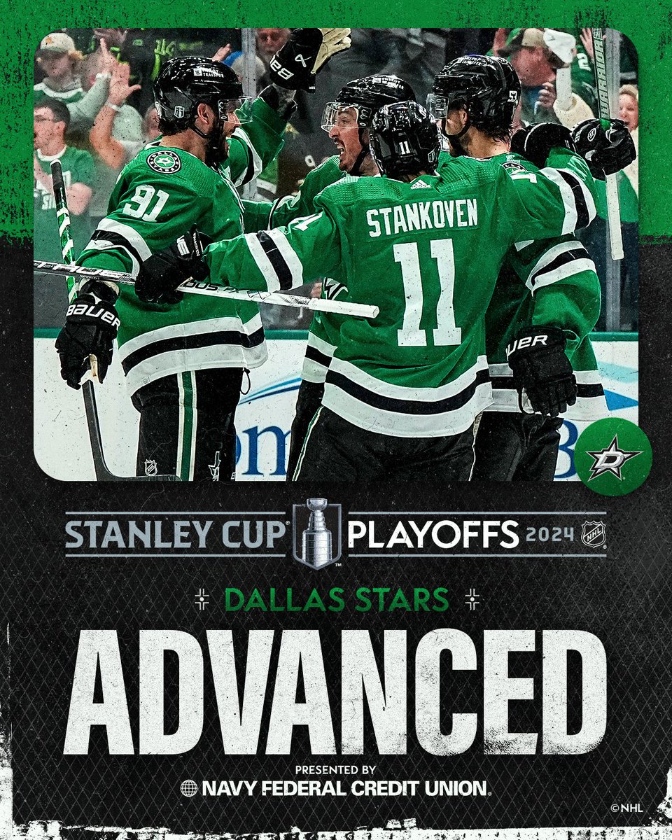 NHL (@nhl) on Twitter photo 🌟 SECOND ROUND SHINE 🌟
The <a href="/DallasStars/">Dallas Stars</a> take #Game7 and are moving on in these #StanleyCup Playoffs! 
Presented by <a href="/NavyFederal/">Navy Federal Credit Union</a> 🌟 SECOND ROUND SHINE 🌟
The <a href="/DallasStars/">Dallas Stars</a> take #Game7 and are moving on in these #StanleyCup Playoffs! 
Presented by <a href="/NavyFederal/">Navy Federal Credit Union</a>