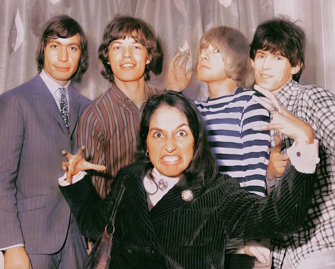 Joan Baez meeting the Rolling Stones at Glasgow in October 1965.