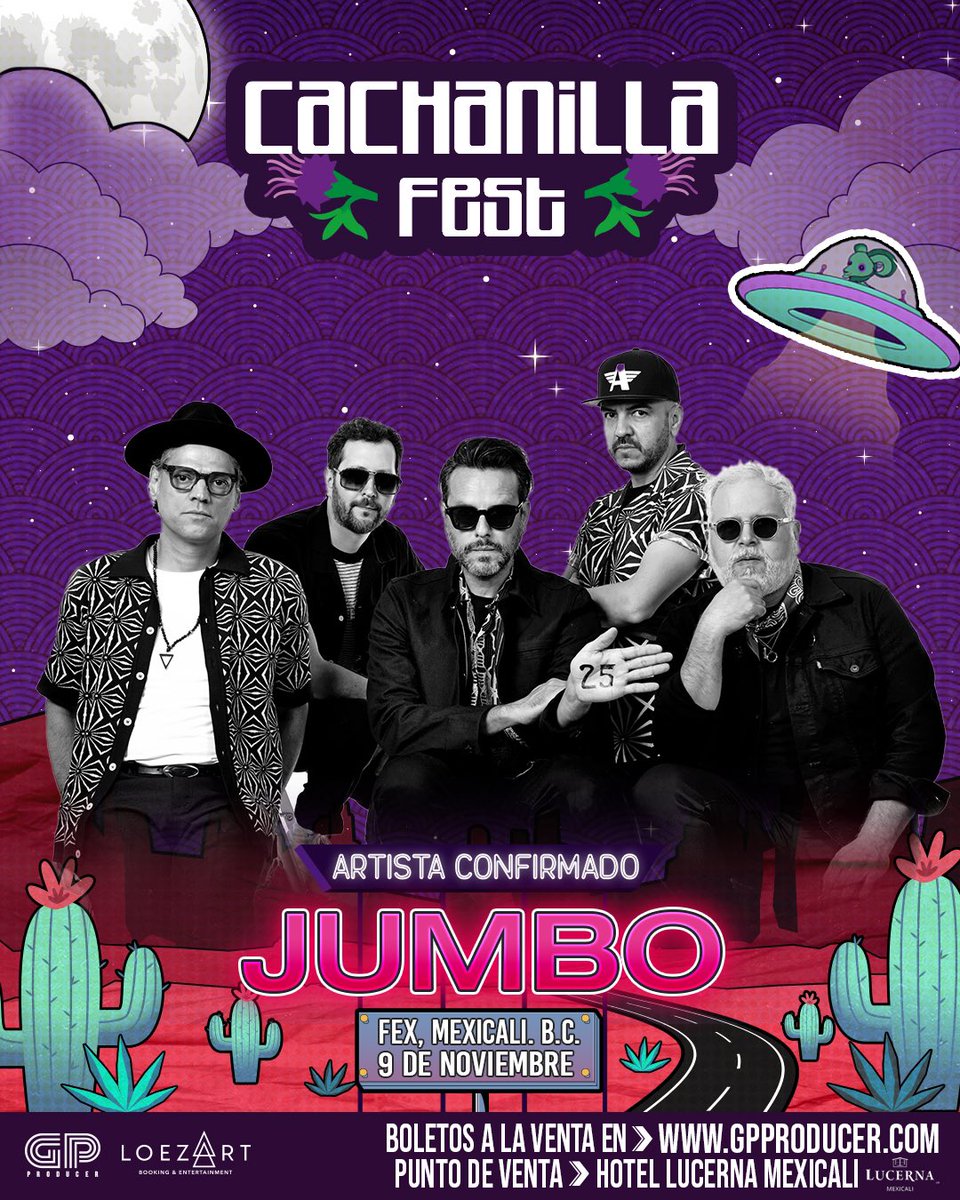 Jumbo (@jumbo_mx) on Twitter photo ¡MEXICALI!, nos vemos el próximo 09 de Noviembre en <a href="/CachanillaFest/">Cachanilla Fest</a> para celebrar juntos nuestros 25 años.
Los boletos ya están disponibles en: bit.ly/CachanillaFest y en Hotel Lucerna Mexicali.
#Jumbo25 ¡MEXICALI!, nos vemos el próximo 09 de Noviembre en <a href="/CachanillaFest/">Cachanilla Fest</a> para celebrar juntos nuestros 25 años.
Los boletos ya están disponibles en: bit.ly/CachanillaFest y en Hotel Lucerna Mexicali.
#Jumbo25