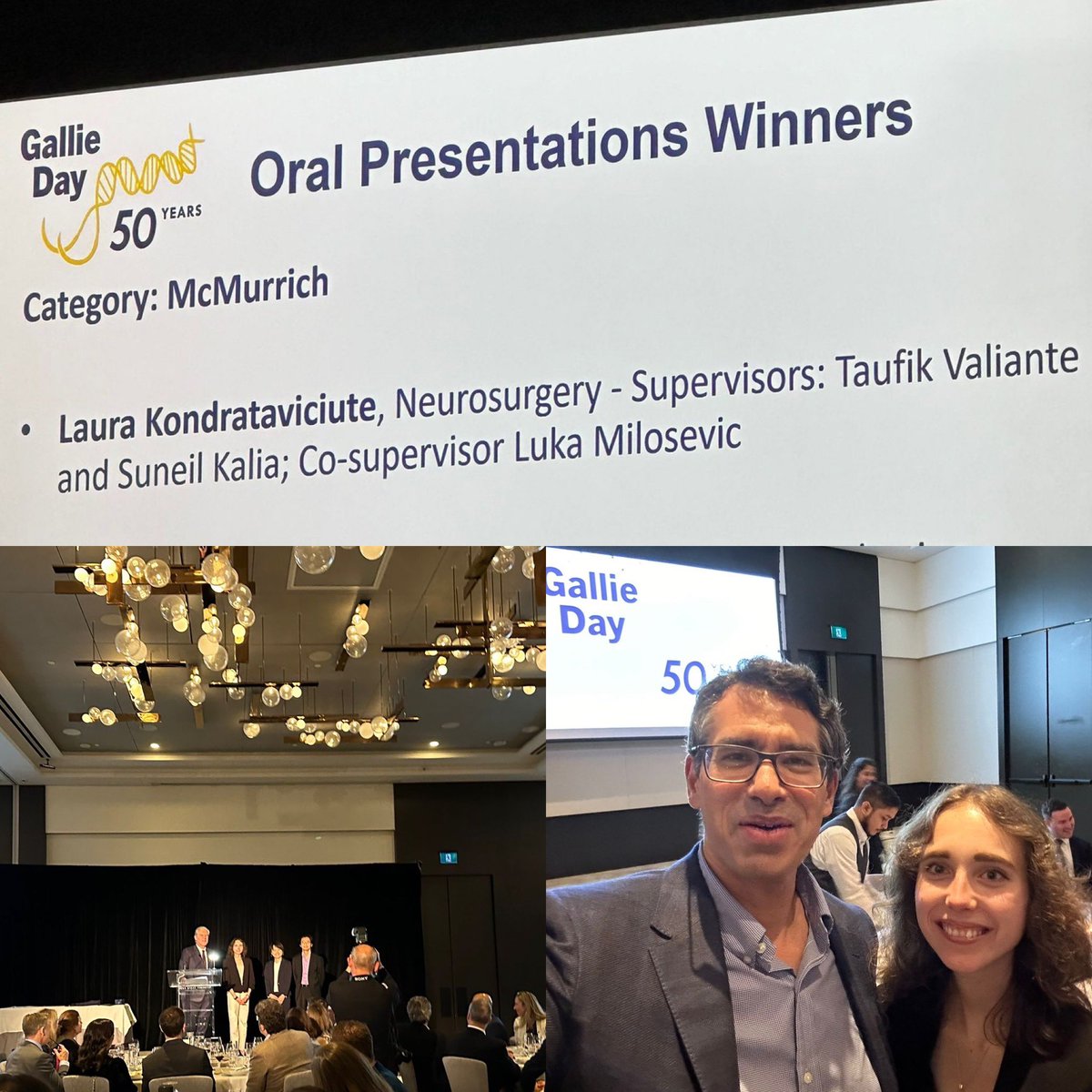 #N2BL @mpc_utoronto student @laurakondr wins🥇(1st place) at 50th Surgery Gallie Day for her research exploring a model of Parkinson’s using electrophysiology. Laura is co-supervised by three @CRANIA_Toronto scientists: @kalialabs @lukamneuro @DrValiante Congratulations Laura 👏🏽!