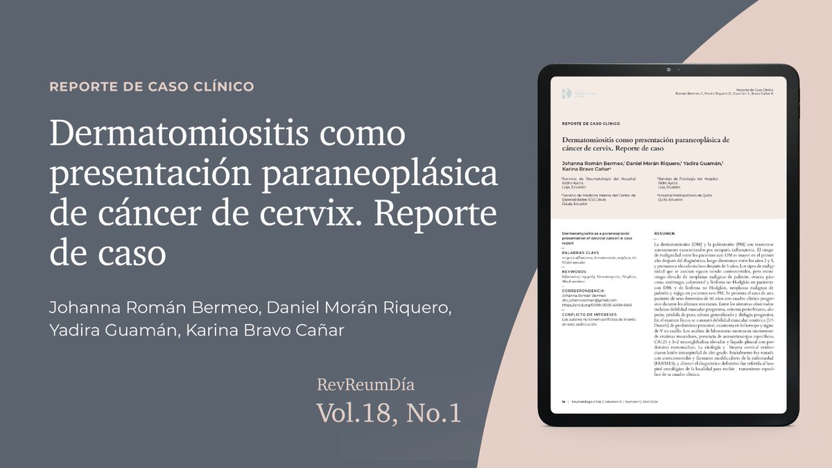 Se presenta el caso de una paciente de sexo femenino de 60 años con cuadro clínico progresivo durante los últimos seis meses.
Artículo completo ➡️ reumatologiaaldia.com/index.php/rad/…

<a href="/SERECUADOR1/">Sociedad Ecuatoriana de Reumatología</a> #reumatologia