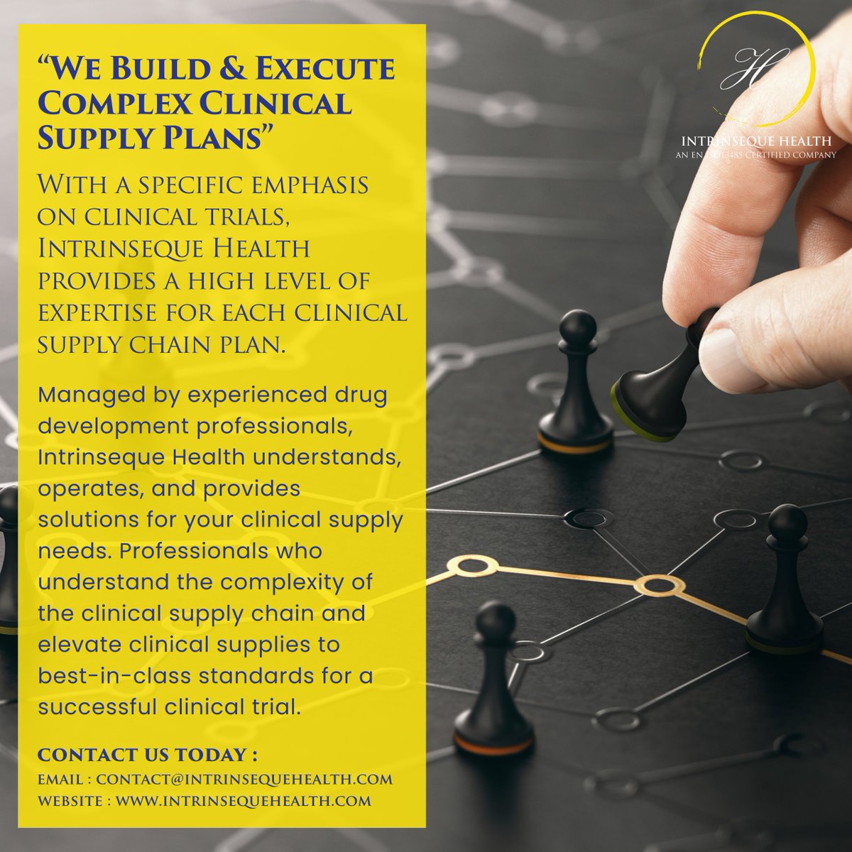 “We Build & Execute Complex Clinical Supply Plans”

With a specific emphasis on clinical trials, Intrinseque Health provides a high level of expertise for each clinical supply chain plan.

#drugdiscovery #drugdevelopment #studystartup #clinicaltrials #healthcare #clinicalresearch
