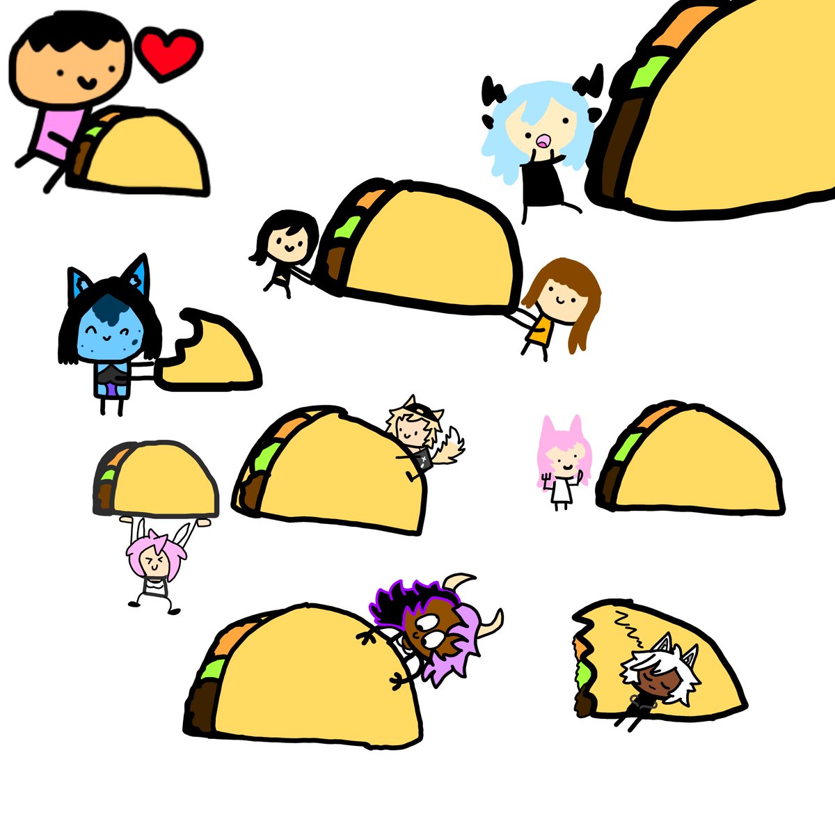 Today is Cinco de Mayo! What better way to celebrate than to eat tacos with my friends!! Friends in Drawing @DragonSpit_ @ChonkyLotus @ArtemisMagi and @ApollaSpirit @SandStoneArtis1 @TaraKaminarito @Semienigma @MochiiMochiiVT And @sleepyriri