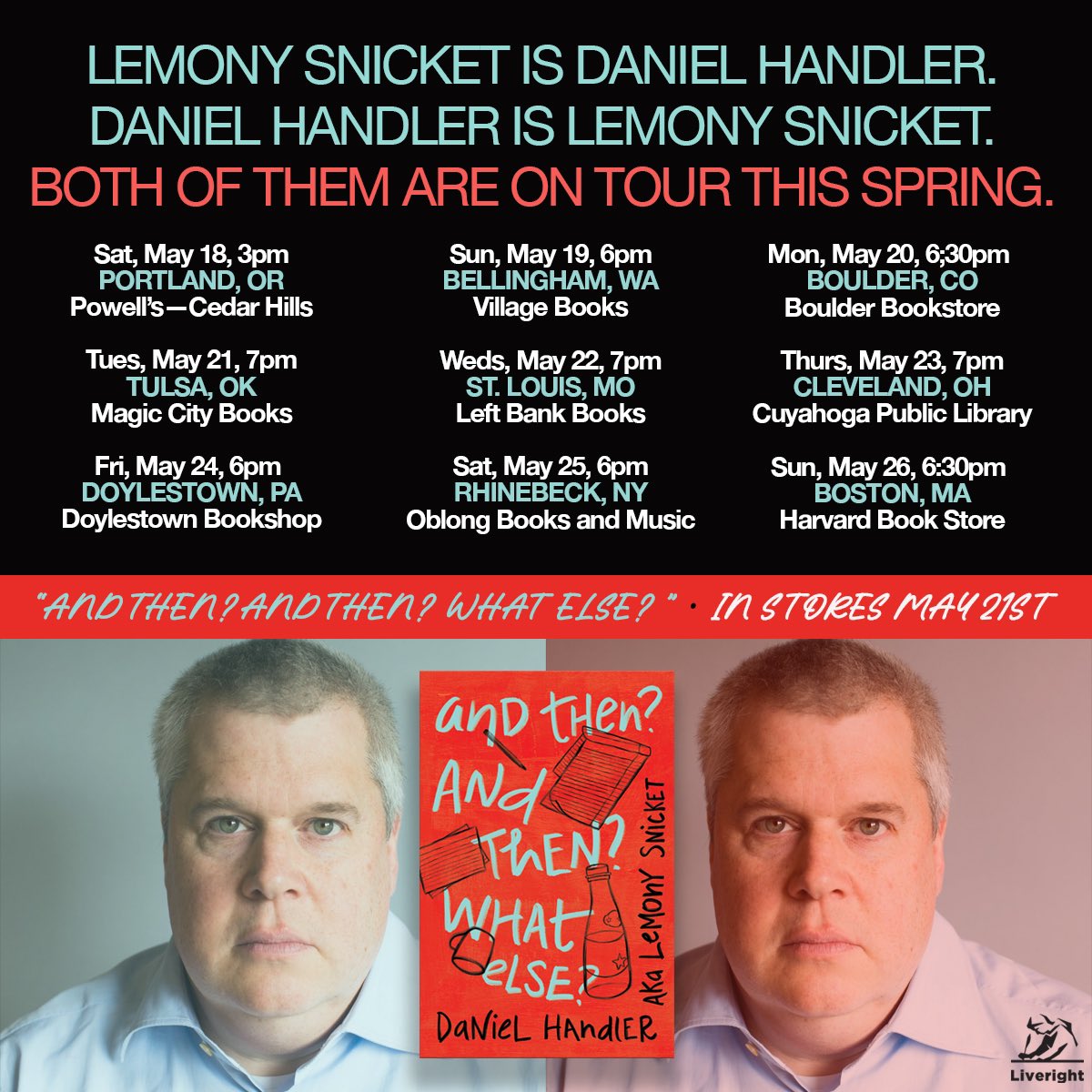 LEMONY SNICKET in Tulsa!!! One night only. First time ever. Don’t miss it. Tix at magiccitybooks.com @DanielHandler