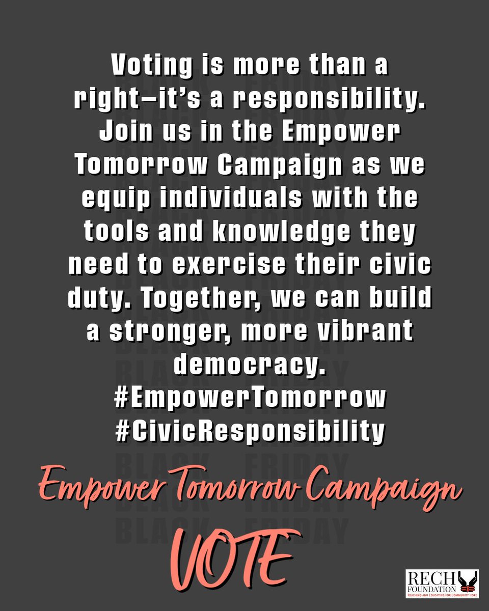 Voting is a right & responsibility. Join #EmpowerTomorrow Campaign. We equip individuals w/tools & knowledge needed to exercise their civic duty. Together, we can build a stronger, more vibrant democracy. #Q4D #FICPFM #helpinthehouse #Solutionist #iamaningredient #JusticeGeneral