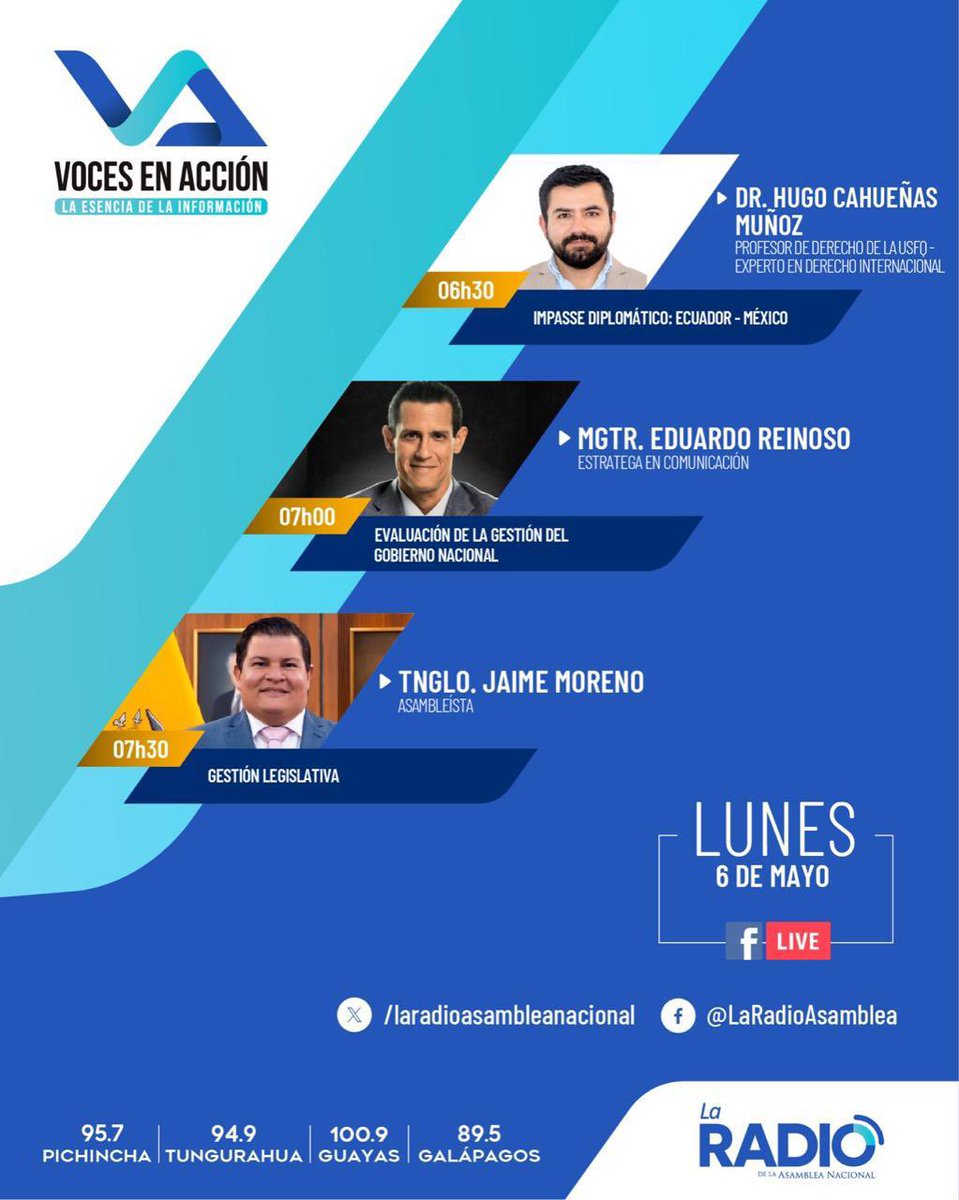 📻 #JaimeEnLosMedios Recuerda sintonizar @LaRadioAsamblea, donde podrás conocer sobre mi trabajo en la @AsambleaEcuador; además, analizaremos temas coyunturales.