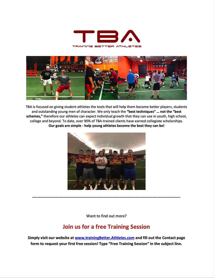 TBA will have several OL-DL -RB - LB spots opening up soon with 30+ Seniors moving on to play football at the Collegiate level. Get in now before the spots are gone!!!! Trained or Untrained which are you?!!