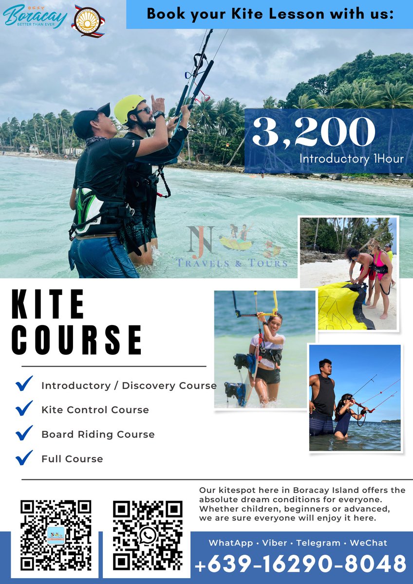 Discover your new passion in life, Book your kite course with us now. 🪁🌊🏄‍♂️🤙

𝐅𝐁 𝐏𝐚𝐠𝐞: facebook.com/njtravelsandto…
☎️𝐖𝐡𝐚𝐭𝐬𝐀𝐩𝐩 - 𝐕𝐢𝐛𝐞𝐫 - 𝐓𝐞𝐥𝐞𝐠𝐫𝐚𝐦
+63916-290-8048

#kitesurfing #philippines #boracayisland #asia #kiter #surfing #kitesurf #sports #asia