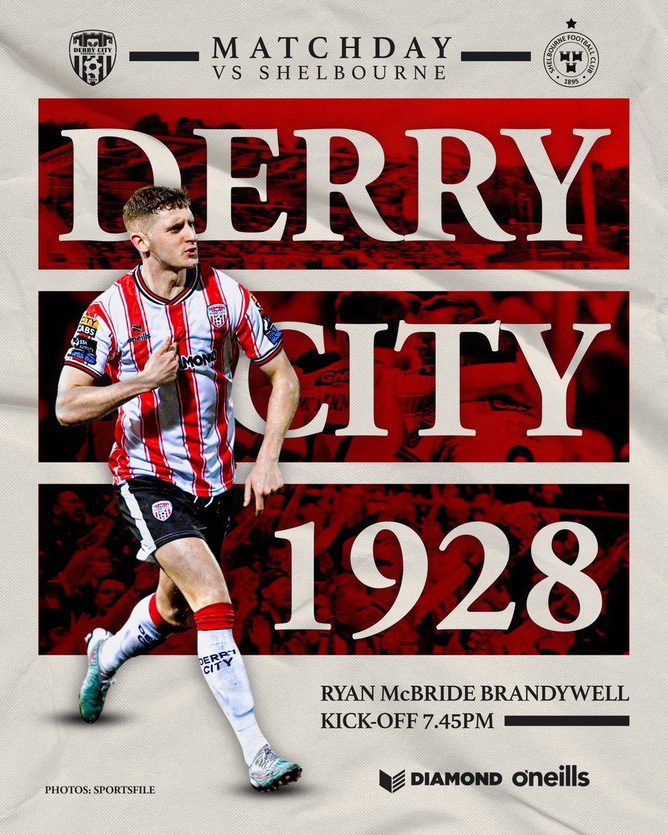 𝐈𝐓'𝐒 𝐌𝐀𝐓𝐂𝐇𝐃𝐀𝐘! 🔴⚪

Bank Holiday Monday football as the Candystripes take on Shelbourne at the Brandywell.

KO 7.45pm | Live on @VMSportIE