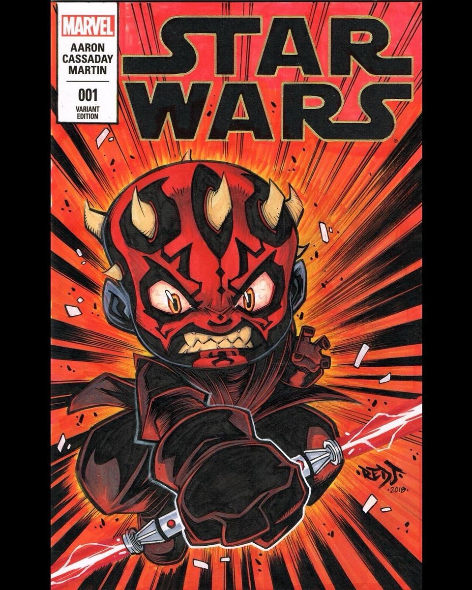 Revenge of the 5th!! (Or 6th)… works either way 😎 Chibi maul, hand drawn (by me) with ink and markers on a blank Star Wars comic cover.