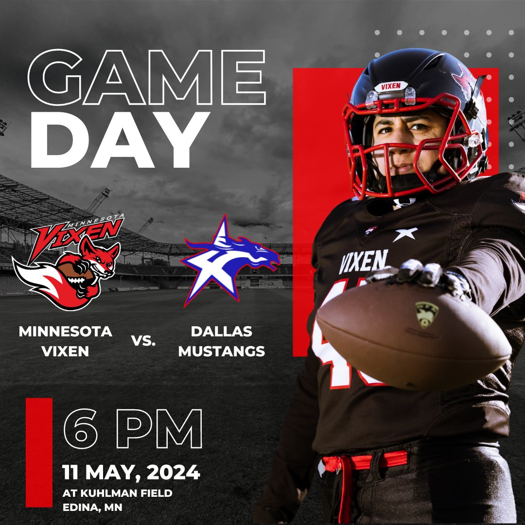 Come be a part of the action as your Minnesota Vixen Women's Football team takes on the Dallas Elite Saturday, May 11th, at Kuhlman Field in Edina!! - Enjoy the food trucks Vikings Table, Pizza Karma, and the Corn Dog Company - Purchase Vixen apparel - 50/50 raffle, cash payout…
