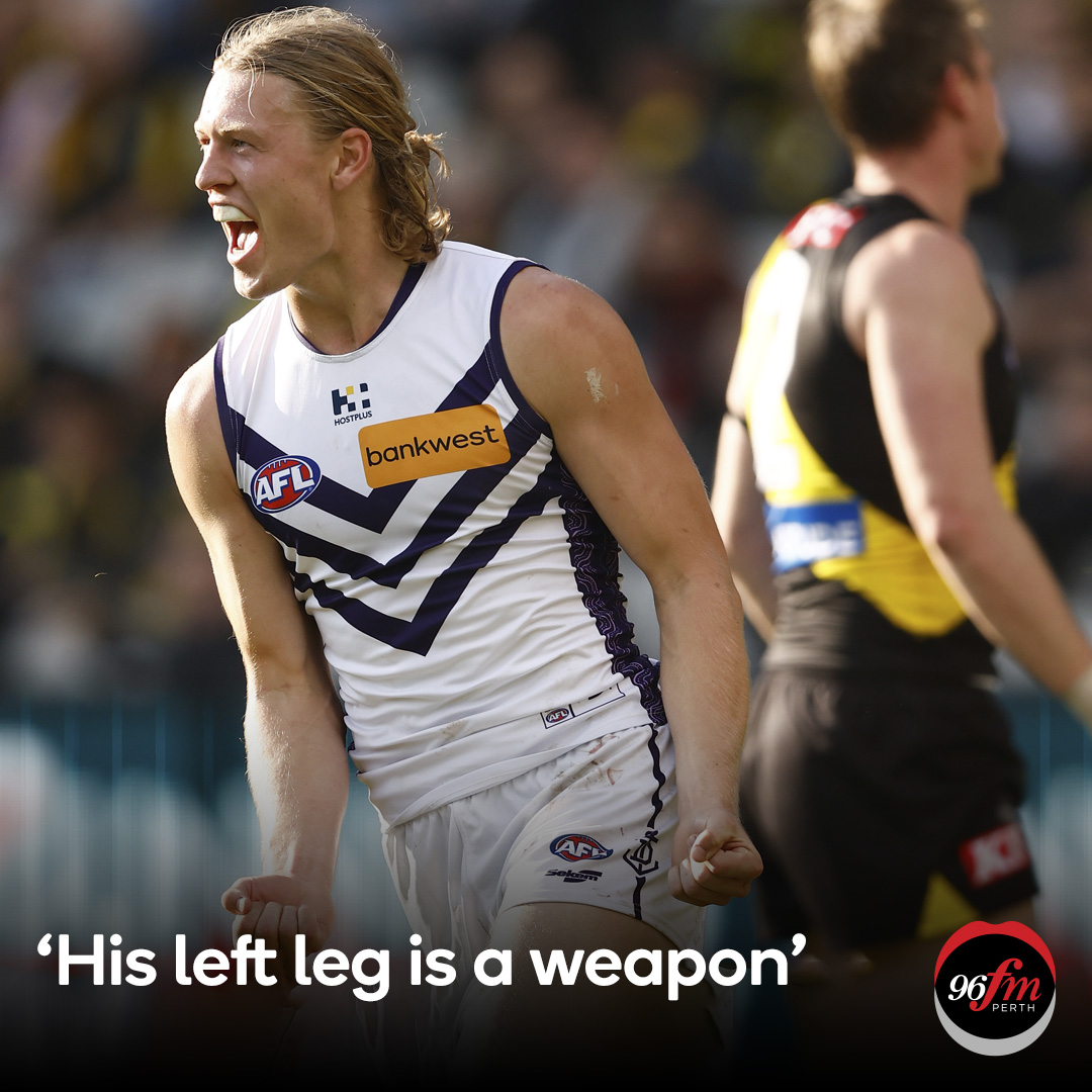 'He was best on ground in my opinion,' Barra said of our Docker Hayden Young ⚓ 💪  | 🎧  Listen here! >> bit.ly/3K8JKcJ #clairsyandlisa @adrianbarich @freodockers #AFLTigersFreo #perth #AFL