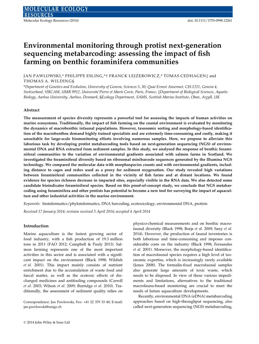 Environmental monitoring through protist next-generation sequencing metabarcoding: assessing the impact of fish farming on benthic foraminifera communities eurekamag.com/research/052/9…