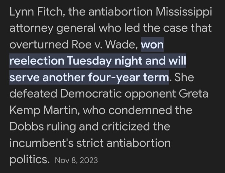 For the last time, Roe v Wade was not overturned by men. 
A woman challenged with Dobbs, and she is the reason Roe was challenged and overturned. 
A woman did this, to women. A woman in power, bc 'patriarchy ' isn't real for us.