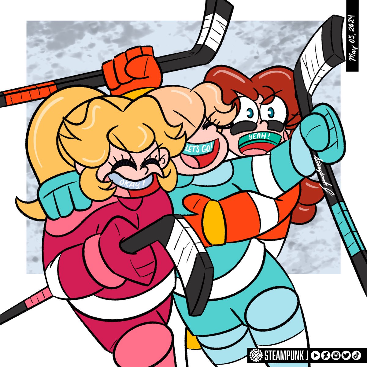 The Trio Grande! #PrincessPeach #PrincessDaisy #nintendo #hockey #HockeyTwitter #ArtistOnTwitter #drawing #drawingoftheday #procreate #procreateart #digitalart #DigitalArtist #digitalpainting #illustration #SuperMarioBros