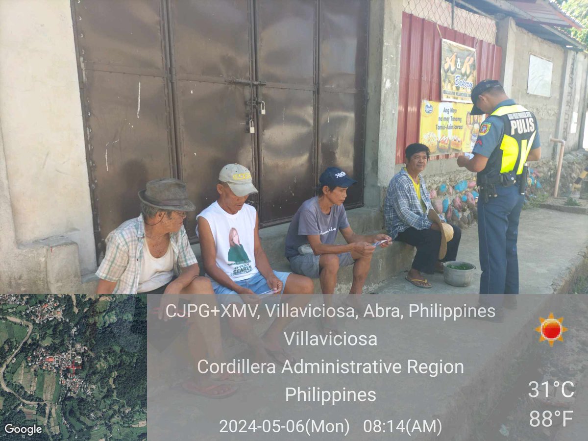 On May 6, 2024 at 8:14 AM, PCpl Charvey Agusil conducted community engagement and dialogue to the resident at Brgy. Poblacion, Villaviciosa, Abra regarding crime prevention and safety tips and encourage them to support the PNP’s campaign on End Local Communist Armed Conflict