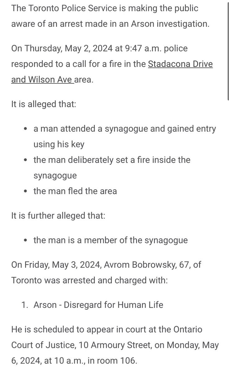 'It is further alleged that: the man [Avrom Bobrowsky] is a member of the synagogue' tps.ca/media-centre/n…