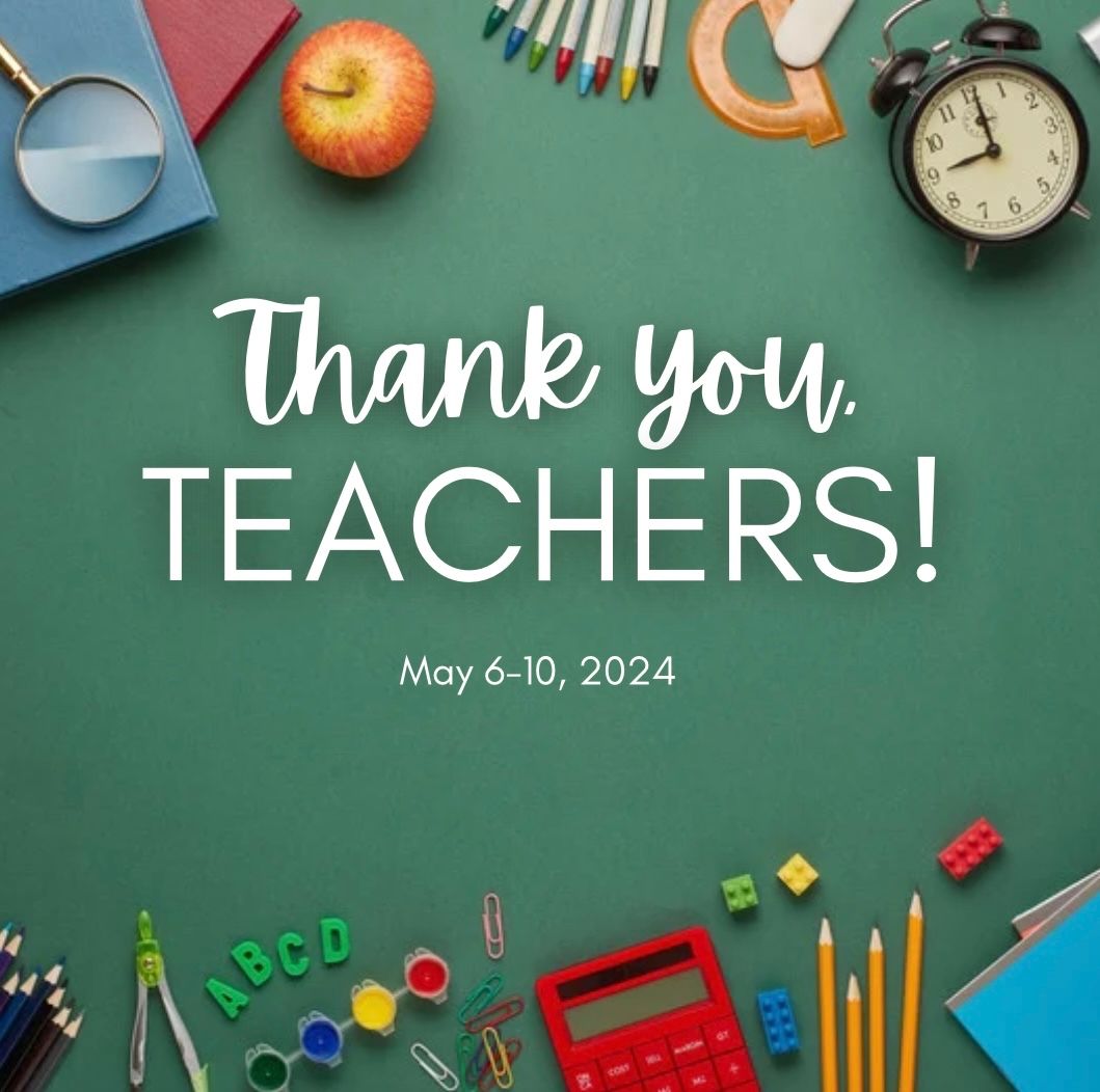 We are celebrating Teacher Appreciation Week this week! Be sure to thank a teacher for all that they do for our students! 

Happy Teacher Appreciation Week to all teachers!