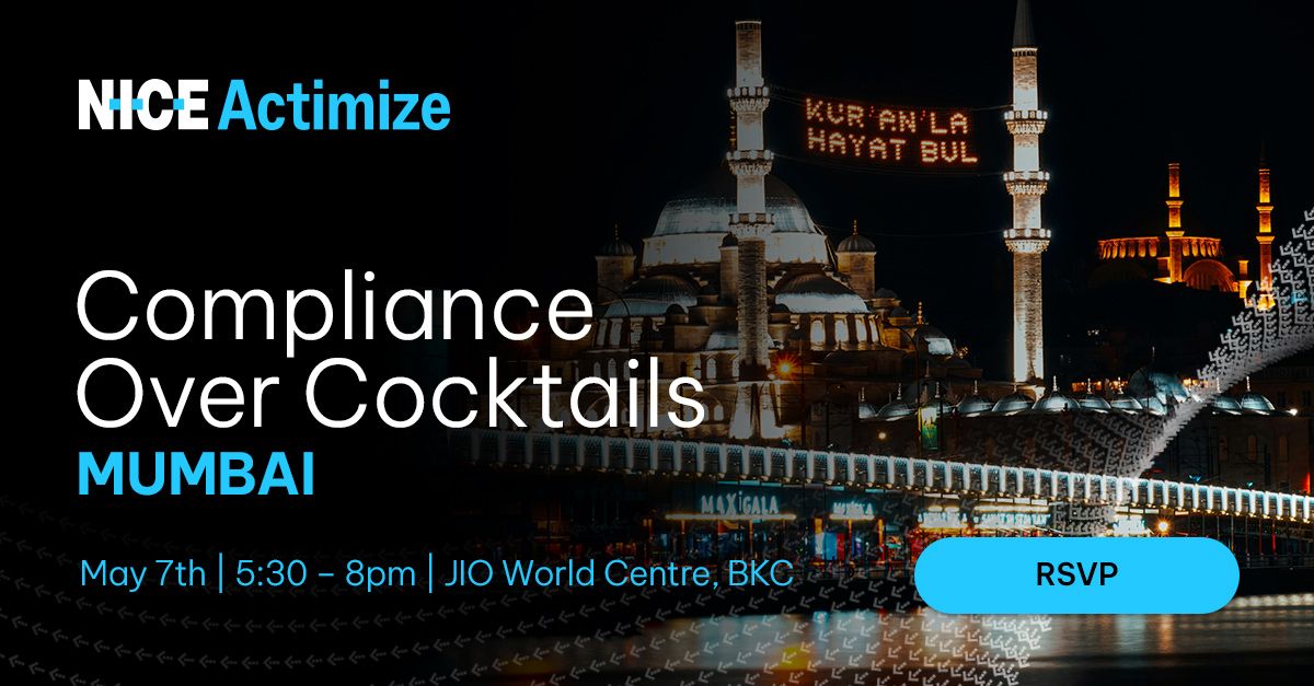 Attend our Compliance over Cocktails event at the Jio World Convention Centre in #Mumbai. Network with your peers in the #compliance space; gain knowledge on new trends & best practices to prepare for the year ahead. okt.to/GAq1mj 

#regtech
