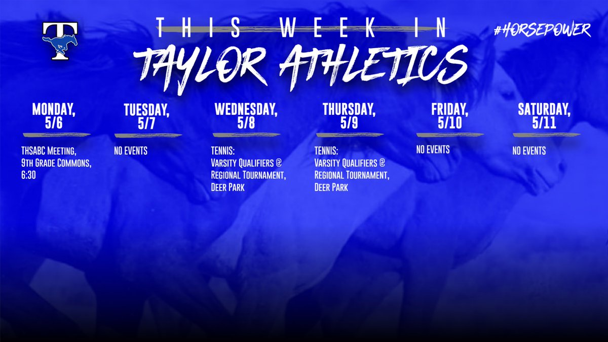 Join the @TaylorHSABC tomorrow night at the last monthly meeting of the school year. And good luck to our varsity @THSTennis10s qualifiers at the regional tennis tournament on Wednesday and Thursday!!