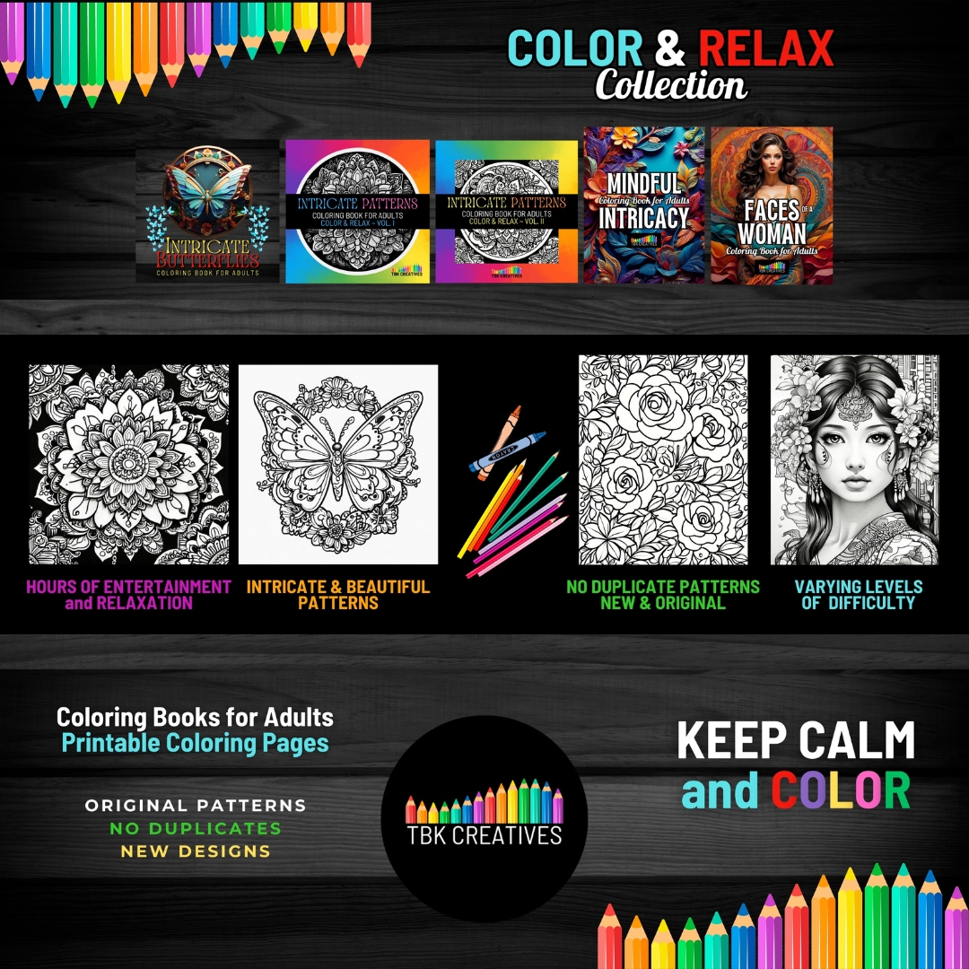 Check out the Color & Relax Collection, Coloring Book for Adults on Amazon.
Intricate patterns for hours of entertainment & relaxation.
✨mybook.to/TBKcolorandrel…
 Get your copies or gift it to friends!
Keep CALM and COLOR!
 #coloringbookforadults #ColoringBook
#BookBoost #IARTG