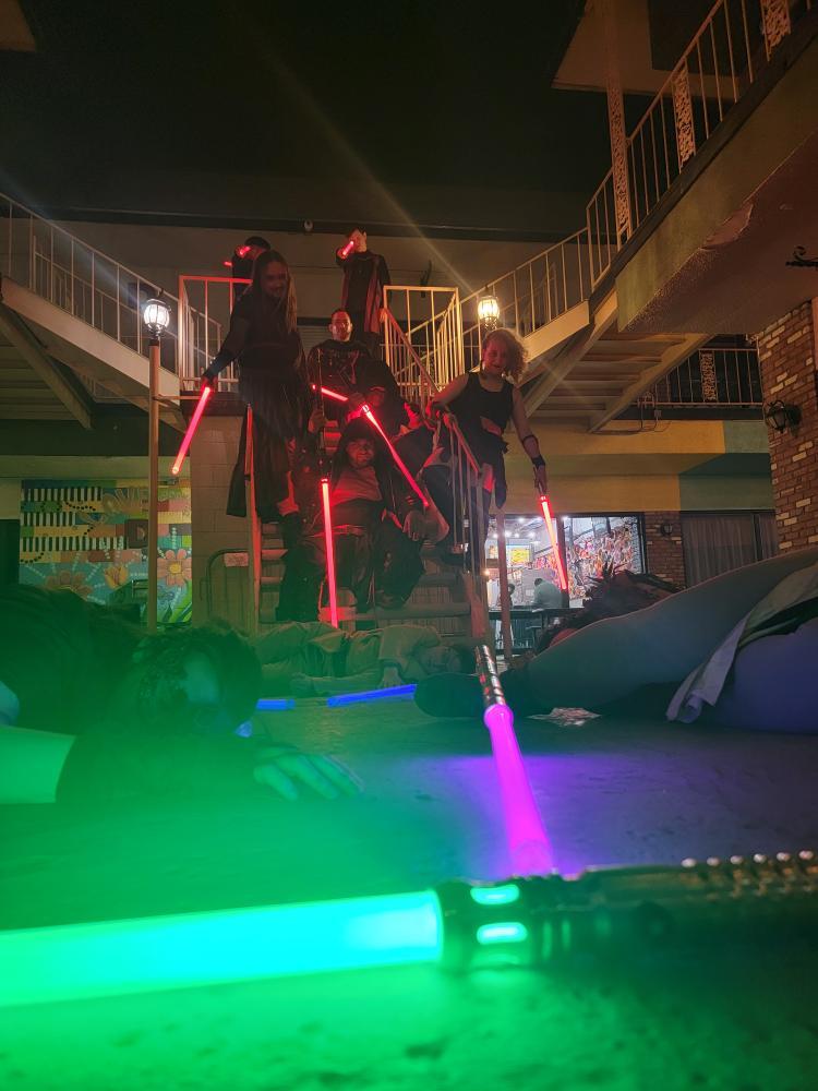 May 4th was amazing on many levels , Free Comic Book Day, and then capped off with good vs. evil lightsaber battle courtesy of @soldunlv , photo by @soldunlv #MayThe4th #starwarslasvegas #starwars #lightsaber #jedi #Sith #unlv #thescifcenter
