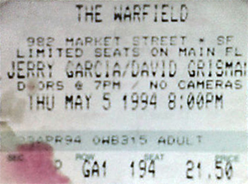 Garcia Griman 1994-05-05 [Thu] Warfield Theatre, San Francisco, CA livegrateful.net/post/126209620… #gratefuldead #jerrygarcia #bobweir #phillesh #billkrutzman #mickeyhart #brentmydland #vincewelnick #deadandcompany #johnmayer