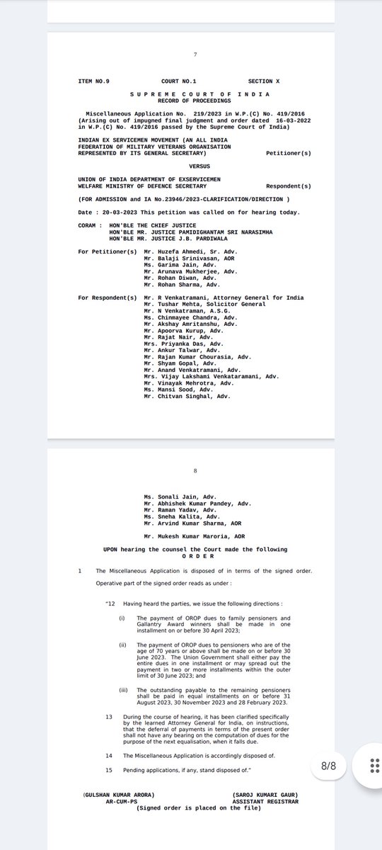 2/5 Para-3 V Reads - In future the Pension would be re-fixed every 5 Years. OROP-1 was Paid in 2016. OROP-2 was Paid in 2023 ON Orders of Hon'ble Supreme Court dt 20/03/23 (Pasted). Few Pensioners have yet to Receive 3rd &amp; 4th Installment Due on 30/11/23 &amp; 29/02/24 from SPARSH