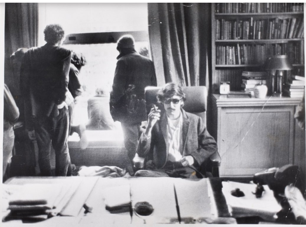 R.I.P, dear David Shapiro, poet, art critic, violinist and essential NYC high-brow, who died today, age 77. He was also famous for this 1968 Life photo, which shows him as a student protester at Columbia, sitting at the president’s desk, puffing on a cigar he found in a drawer.