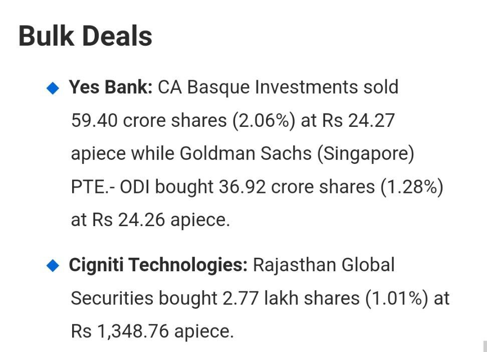 ravibhaumiriya's tweet image. #YESBANK #CIGNITItech #BULKDEAL ✈️