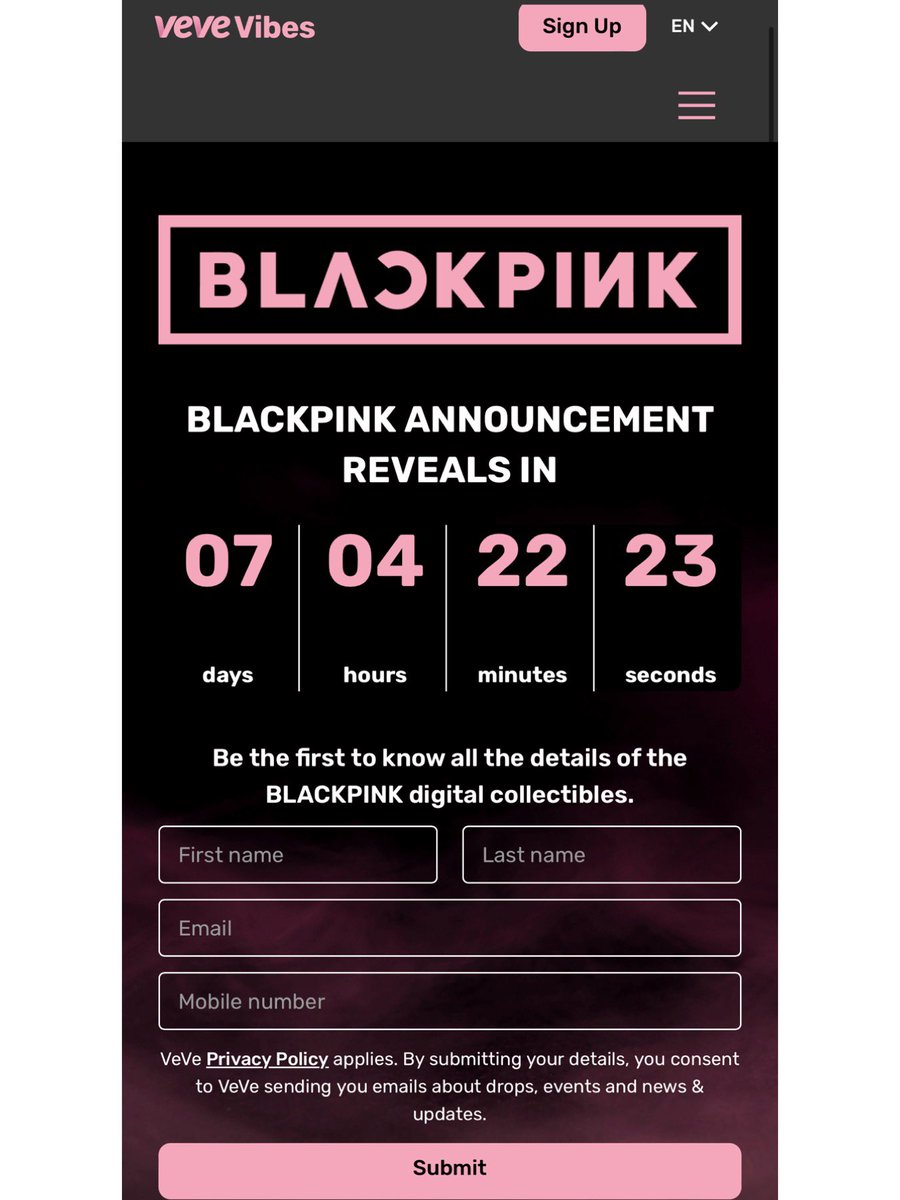 SergioCollects's tweet photo. BREAKING: Veve launches countdown and signup page for the world’s biggest girl group 👩‍🎤

➡️ Veve to release music collectibles based on Blackpink next week 
➡️ Blackpink is the most-streamed and most-followed girl group on Spotify
➡️ Blackpink has the most-viewed and most-subscribed music artist channel on YouTube, and 6 of their videos have over 1 billion views
➡️ Blackpink has won several awards, including Golden Disc Awards, Billboard Music Awards, People's Choice Awards, and MTV Video Music Awards. 

Veve just published a countdown page for an upcoming music collectible based on South Korean girl group Blackpink.

The group is bigger than American popstar Taylor Swift, based on YouTube views and other metrics.

Here are some other records broken by the group :

➡️Highest-grossing concert: On August 18, 2023, BLACKPINK's sold-out concert at Las Vegas' Allegiant Stadium earned $11.429 million, making it the highest-grossing concert by a vocal group in history
➡️ Longest-running number one on Billboard's Japan Hot 100 chart: BLACKPINK's "How You Like That" has been number one on Billboard's Japan Hot 100 chart for 22 weeks and counting

Are you getting it? Shall I go on?? Here is really all you need to know:

This. Is. BIG!

Here’s Veve’s signup page: https://t.co/1IKrK4DfMA