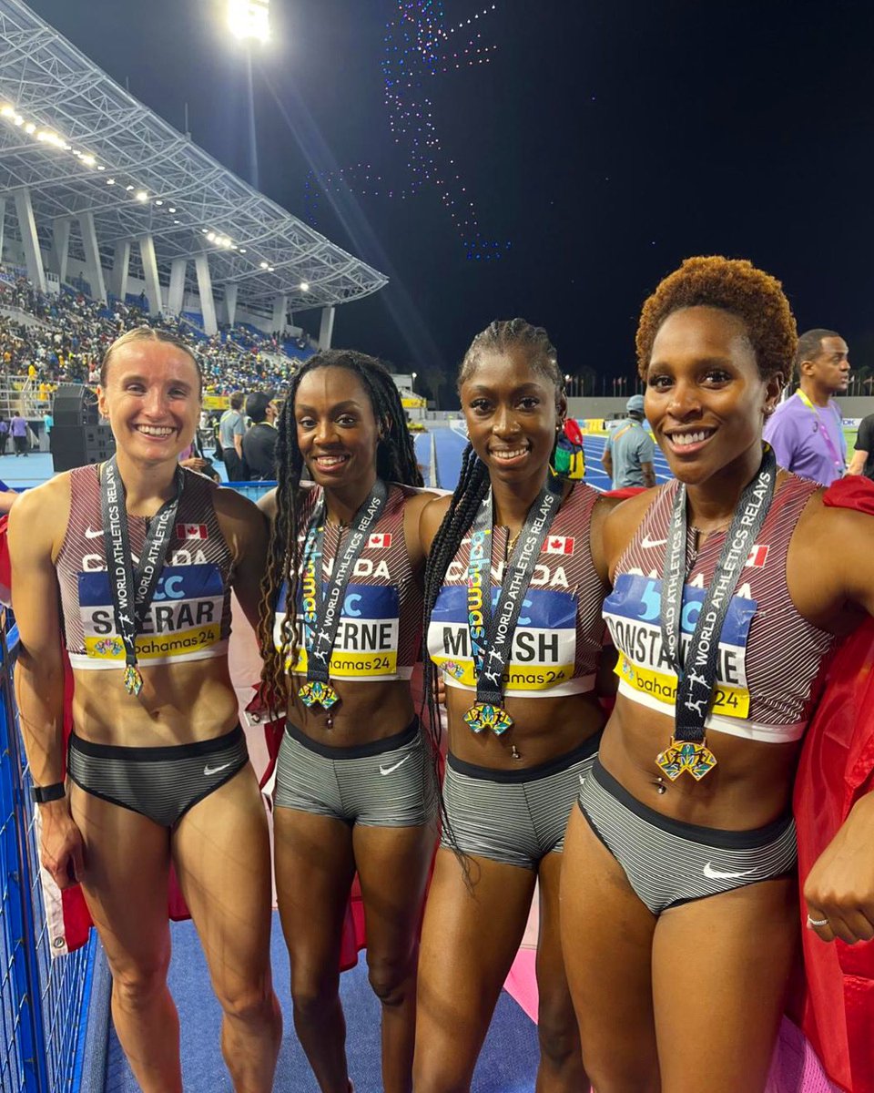 A Season’s Best performance and 🥉 medal for the 🇨🇦 4x400 Women’s Relay Team in the final! Sherar, Stiverne, Marsh and Constantine carry the momentum from yesterday’s Olympic qualifying performance in to a finish on the podium at #WorldRelays 👏