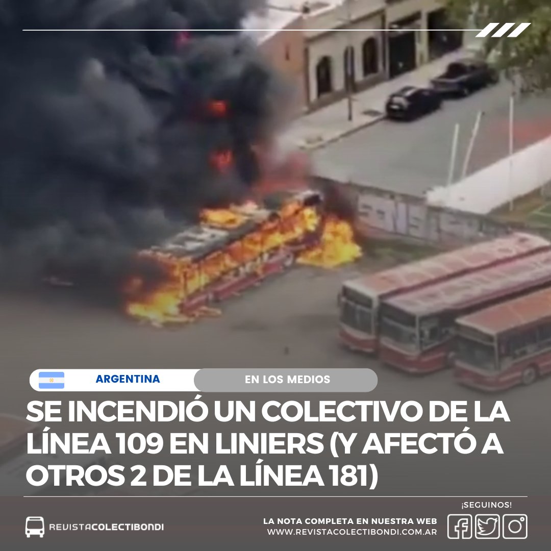 Se incendió un colectivo de la Línea 109 en Liniers (y afectó a otros 2 de la Línea 181) bit.ly/4dpI7Vg