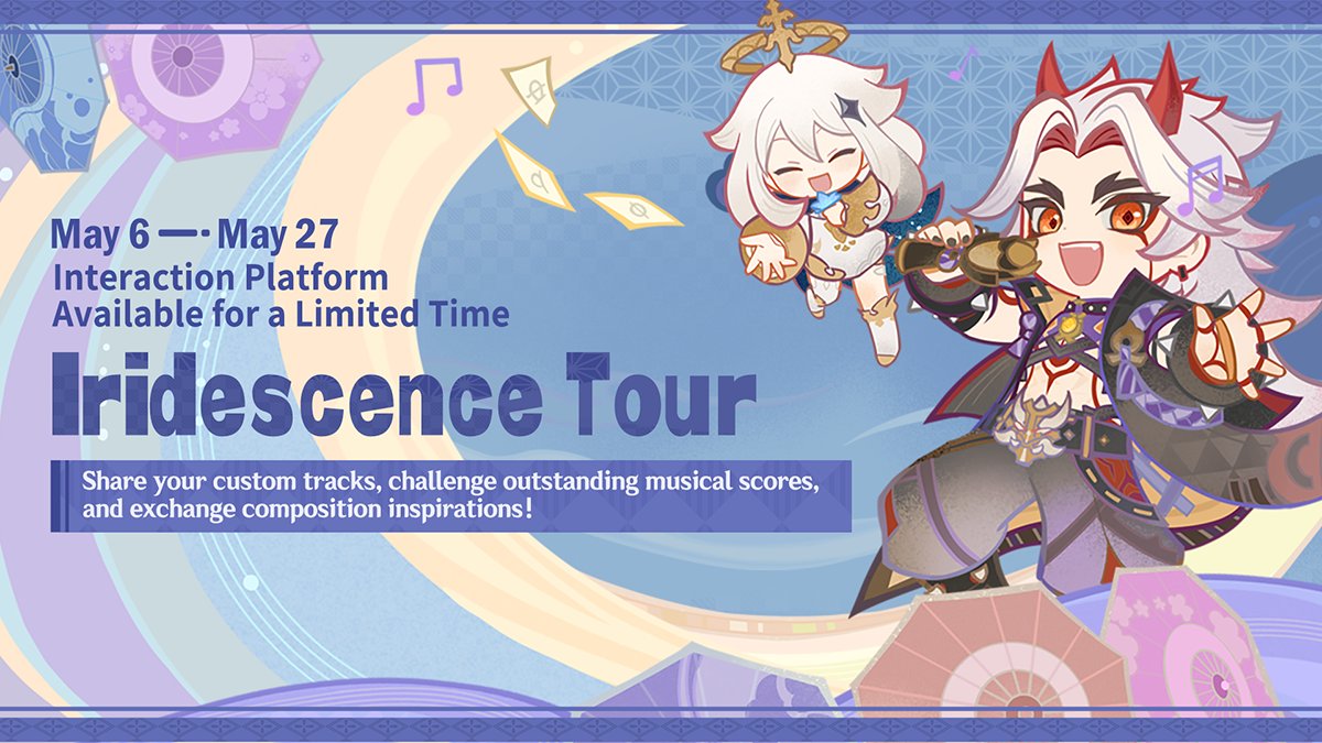 The 'Iridescence Tour' Interaction Platform Is Now Available for a Limited Time! 〓Event Duration〓 May 6, 2024 – May 27, 2024 16:59 (UTC+8) Enter Event Page: hoyo.link/fIciFBAL #Genshinimpact4ꓸ6 #GenshinImpact #Iridescence_Tour