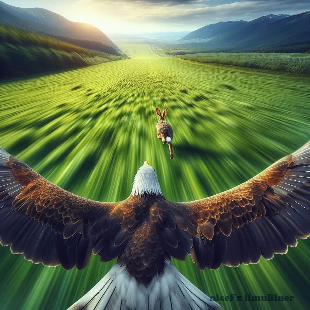 Breakfast!!
(only 1 of 4 is near correct)
prompt : The extremely high angle back view of an eagle's head flying fast while chasing a rabbit running quickly in a meadow, with the view facing away from and receding from the viewer.
#eaglewayglobal 
#eagleway