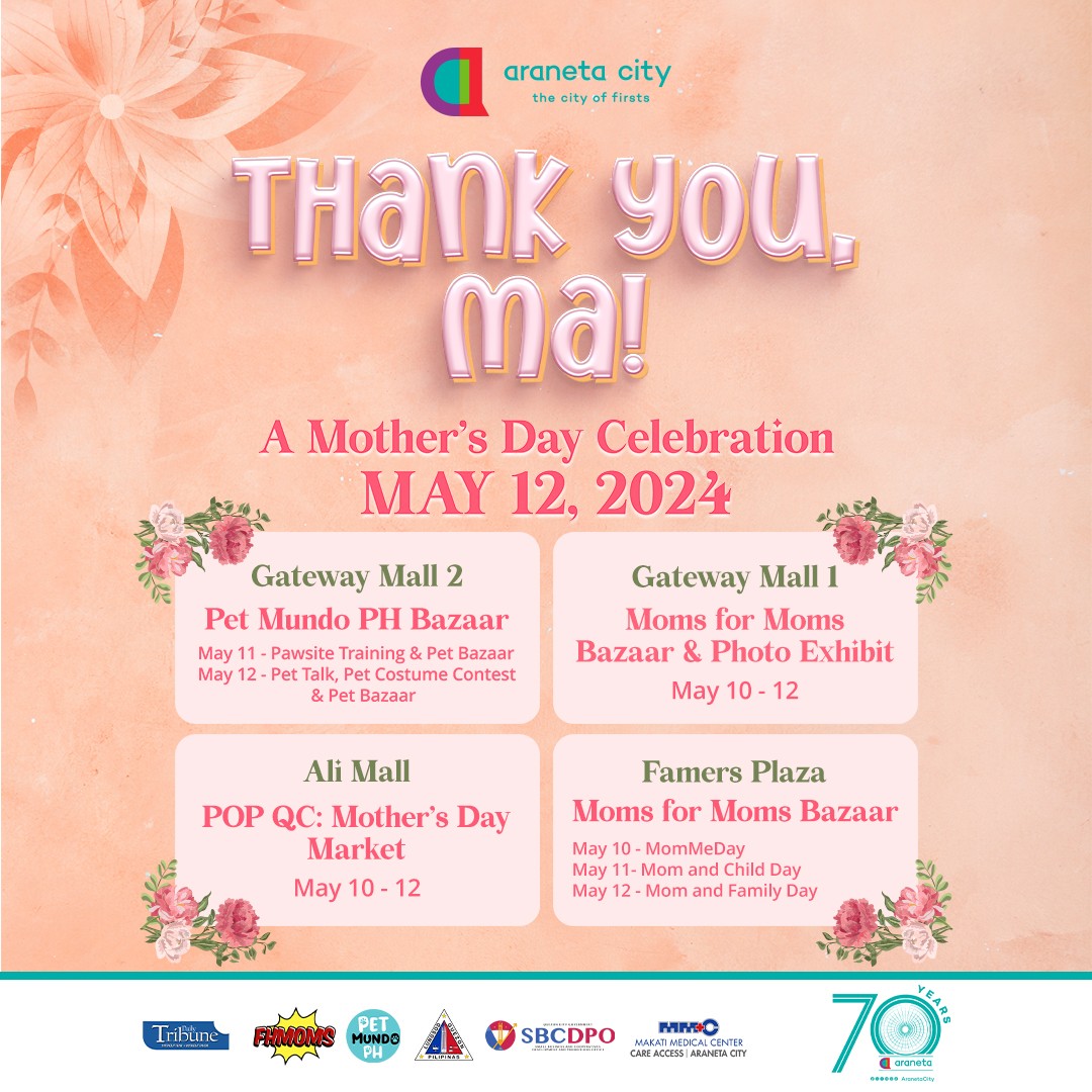 Show your love and appreciation to your dearest moms by saying 'Thank You, Ma!' and celebrating Mother's Day in Araneta City!

Come, and join the festivities at the #CityOfFirsts and treat your moms on this special day.

Visit website: tribune.net.ph/2024/05/04/ara…

#AranetaCity…