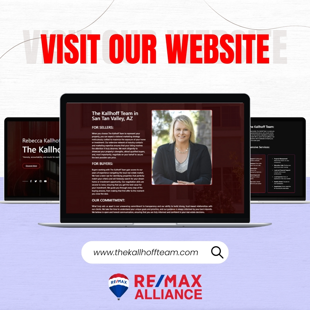 🏡🌟 Discover Your Dream Home Today! 🌟🏠  

Start your journey with us now! 💫🔑  

#RebeccaKallhoff #REMAXAlliance #ArizonaRealEstate #ContactNow #TheKallhoffTeam #RealEstateExcellence  #ArizonaRealEstate #ArizonaRealtors #RealtorArizona